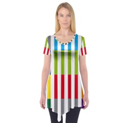 Color Bars Rainbow Green Blue Grey Red Pink Orange Yellow White Line Vertical Short Sleeve Tunic  by Alisyart