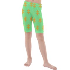 Flower Floral Different Colours Green Orange Kids  Mid Length Swim Shorts