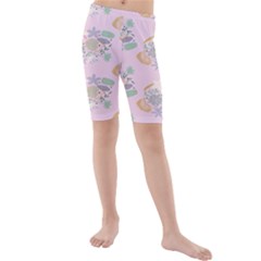 Floral Flower Rose Sunflower Star Leaf Pink Green Blue Kids  Mid Length Swim Shorts