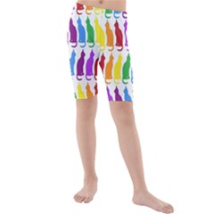 Rainbow Colorful Cats Wallpaper Pattern Kids  Mid Length Swim Shorts by Simbadda