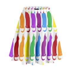 Rainbow Colorful Cats Wallpaper Pattern High Waist Skirt by Simbadda