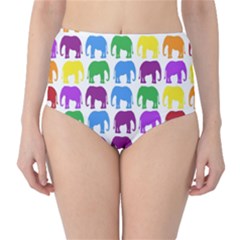 Rainbow Colors Bright Colorful Elephants Wallpaper Background High-waist Bikini Bottoms by Simbadda