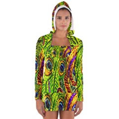 Glass Tile Peacock Feathers Women s Long Sleeve Hooded T-shirt by Simbadda