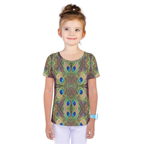 Beautiful Peacock Feathers Seamless Abstract Wallpaper Background Kids  One Piece Tee by Simbadda