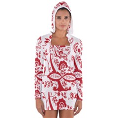 Red Vintage Floral Flowers Decorative Pattern Clipart Women s Long Sleeve Hooded T-shirt by Simbadda