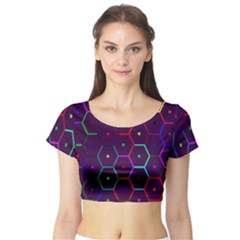 Color Bee Hive Pattern Short Sleeve Crop Top (tight Fit) by Amaryn4rt