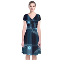 A Completely Seamless Background Design Circuitry Short Sleeve Front Wrap Dress by Amaryn4rt