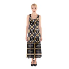 Black And Gold Buttons And Bars Depicting The Signs Of The Astrology Symbols Sleeveless Maxi Dress by Amaryn4rt