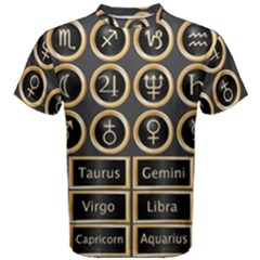 Black And Gold Buttons And Bars Depicting The Signs Of The Astrology Symbols Men s Cotton Tee by Amaryn4rt