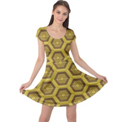 Golden 3d Hexagon Background Cap Sleeve Dresses by Amaryn4rt