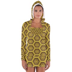 Golden 3d Hexagon Background Women s Long Sleeve Hooded T-shirt by Amaryn4rt