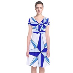 Compass Blue Star Short Sleeve Front Wrap Dress by Alisyart
