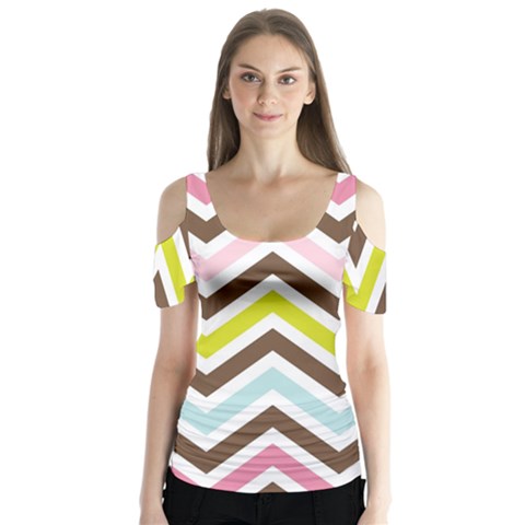 Chevrons Stripes Colors Background Butterfly Sleeve Cutout Tee  by Amaryn4rt