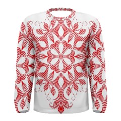 Red Pattern Filigree Snowflake On White Men s Long Sleeve Tee by Amaryn4rt