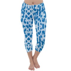 Blue Leopard Pattern Capri Winter Leggings 