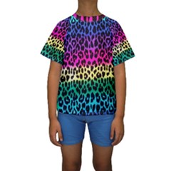 Cheetah Neon Rainbow Animal Kids  Short Sleeve Swimwear by Alisyart