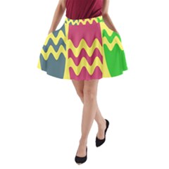 Easter Egg Shapes Large Wave Green Pink Blue Yellow A-line Pocket Skirt by Alisyart