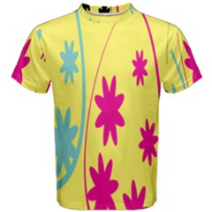 Easter Egg Shapes Large Wave Green Pink Blue Yellow Black Floral Star Men s Cotton Tee by Alisyart
