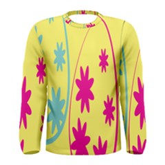 Easter Egg Shapes Large Wave Green Pink Blue Yellow Black Floral Star Men s Long Sleeve Tee by Alisyart