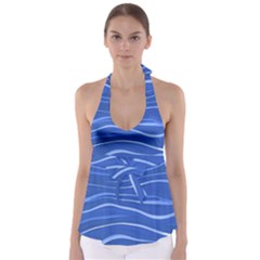 Lines Swinging Texture  Blue Background Babydoll Tankini Top by Amaryn4rt