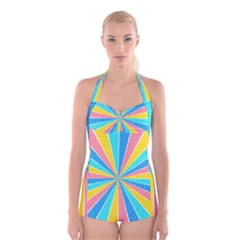 Rhythm Heaven Megamix Circle Star Rainbow Color Boyleg Halter Swimsuit  by Alisyart