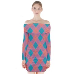 Plaid Pattern Long Sleeve Off Shoulder Dress by Valentinaart