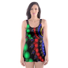 Fractal Background With High Quality Spiral Of Balls On Black Skater Dress Swimsuit by Amaryn4rt