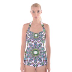 Decorative Ornamental Design Boyleg Halter Swimsuit  by Amaryn4rt