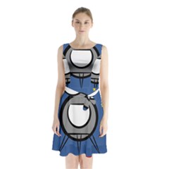 A Rocket Ship Sits On A Red Planet With Gold Stars In The Background Sleeveless Chiffon Waist Tie Dress by Simbadda