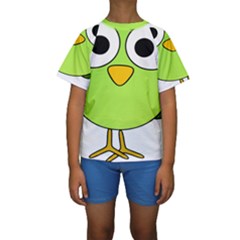 Bird Big Eyes Green Kids  Short Sleeve Swimwear by Alisyart