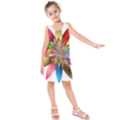 Chromatic Flower Gold Rainbow Kids  Sleeveless Dress by Alisyart