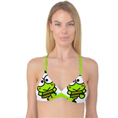 Frog Green Big Eye Face Smile Reversible Tri Bikini Top by Alisyart