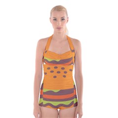 Hamburger Boyleg Halter Swimsuit  by Alisyart