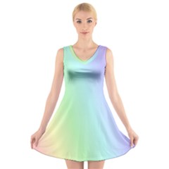 Multi Color Pastel Background V-neck Sleeveless Skater Dress by Simbadda