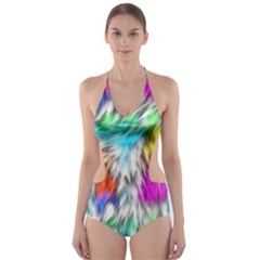 Fur Fabric Cut-out One Piece Swimsuit by Simbadda