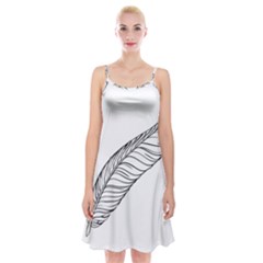 Feather Line Art Spaghetti Strap Velvet Dress by Simbadda