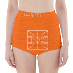 Basketball Court Orange Sport Orange Line High-waisted Bikini Bottoms by Alisyart