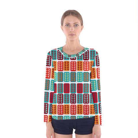 Bricks Abstract Seamless Pattern Women s Long Sleeve Tee by Simbadda