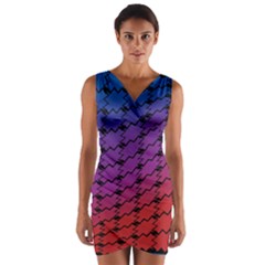 Colorful Red & Blue Gradient Background Wrap Front Bodycon Dress by Simbadda