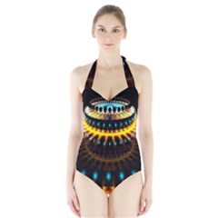 Abstract Led Lights Halter Swimsuit by Simbadda