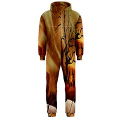 Digital Art Nature Spider Witch Spiderwebs Bricks Window Trees Fire Boiler Cliff Rock Hooded Jumpsuit (men)  by Simbadda