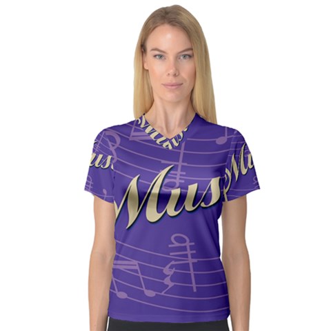 Music Flyer Purple Note Blue Tone Women s V-neck Sport Mesh Tee by Alisyart