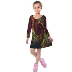 Fractal Digital Art Kids  Long Sleeve Velvet Dress by Simbadda