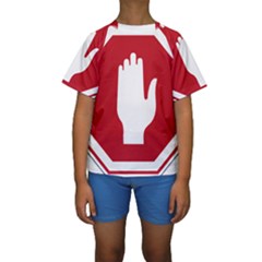 Road Sign Stop Hand Finger Kids  Short Sleeve Swimwear by Alisyart