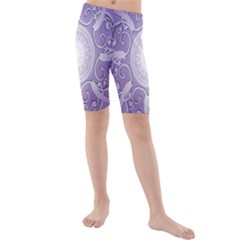 Purple Background With Artwork Kids  Mid Length Swim Shorts
