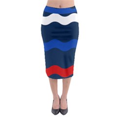 Wave Line Waves Blue White Red Flag Midi Pencil Skirt by Alisyart