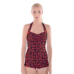 Strawberry  Pattern Boyleg Halter Swimsuit  by Valentinaart