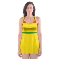 Rasta Colors Red Yellow Gld Green Stripes Pattern Ethiopia Skater Dress Swimsuit by yoursparklingshop