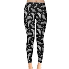 Black Watercolor Dolphins Pattern Leggings by CoolDesigns