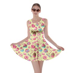 Yellow Lollipop Candy Macaroon Cupcake Donut Skater Dress by CoolDesigns